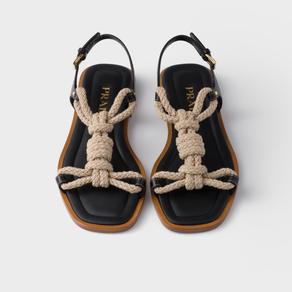 Prada Black and Cream Rope Sandals